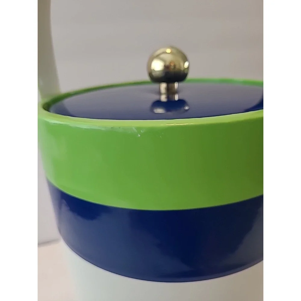 Vintage Ice Bucket White Green Blue With Handle And Lid 12